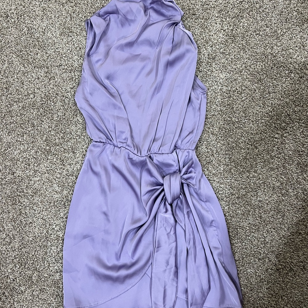 Hello Molly Lavender Mini Satin Dress with Front Tie